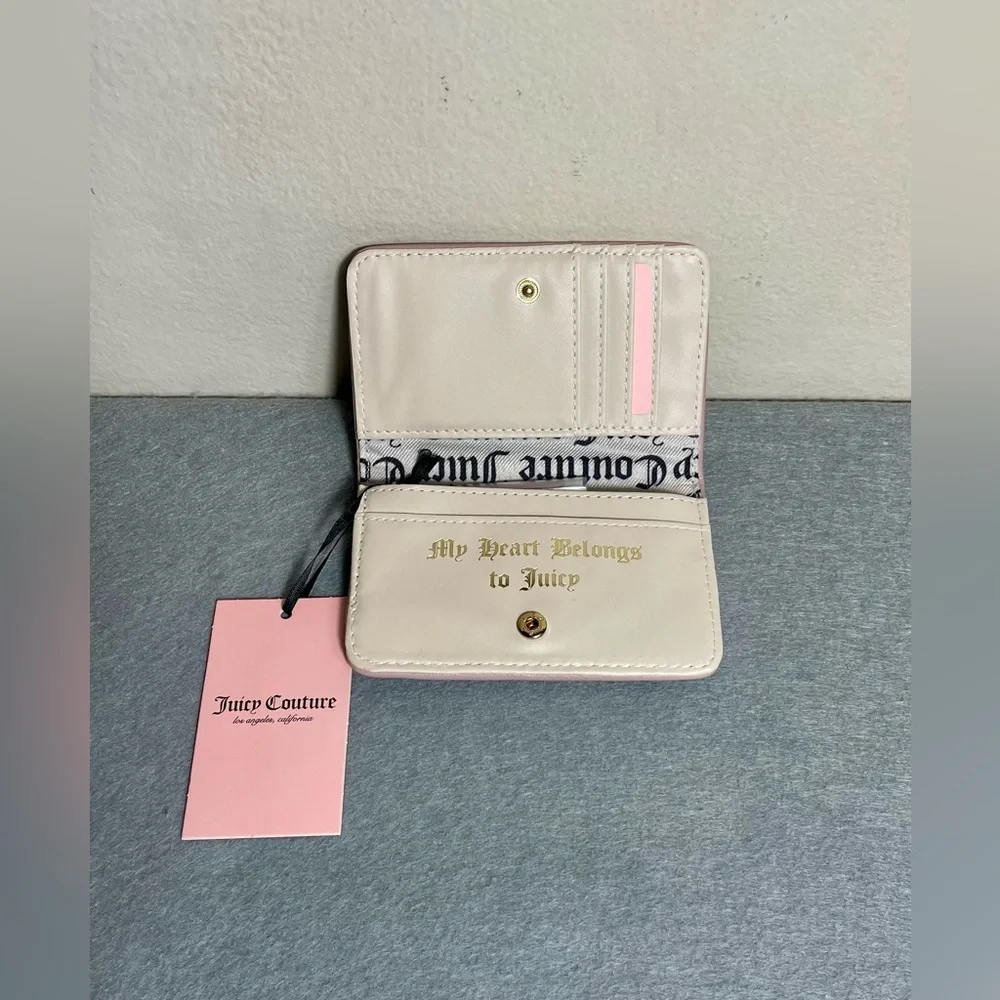Juicy Couture Dusty Blush Pink Bifold Wallet Elongated Faux Leather NWT - Picture 3 of 5